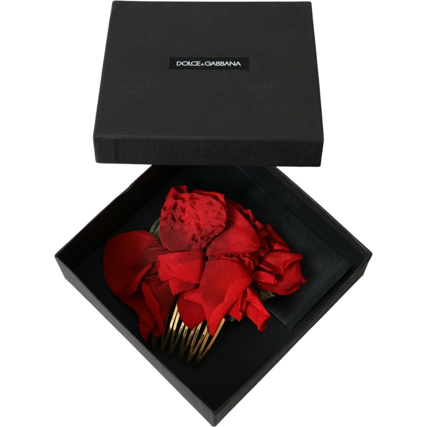 Dolce & Gabbana Red Silk Floral Gold Brass Women Hair Comb Dolce & Gabbana Black