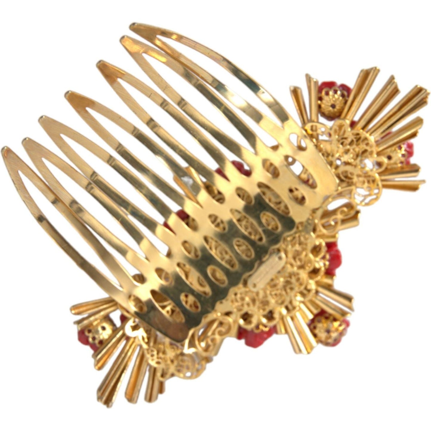 Dolce & Gabbana Gold Brass Crystal Heart Floral Hair Comb Dolce & Gabbana Dark Khaki