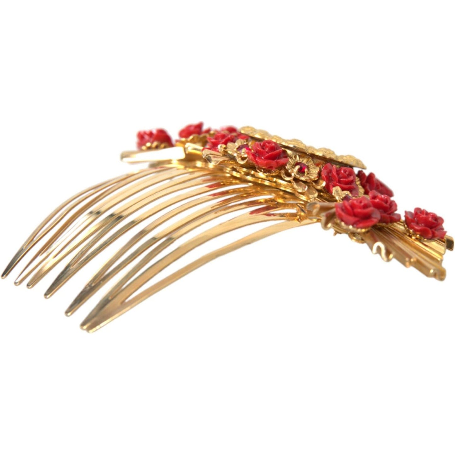 Dolce & Gabbana Gold Brass Crystal Heart Floral Hair Comb Dolce & Gabbana Tan