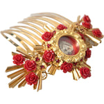 Dolce & Gabbana Gold Brass Crystal Heart Floral Hair Comb Dolce & Gabbana Dark Khaki