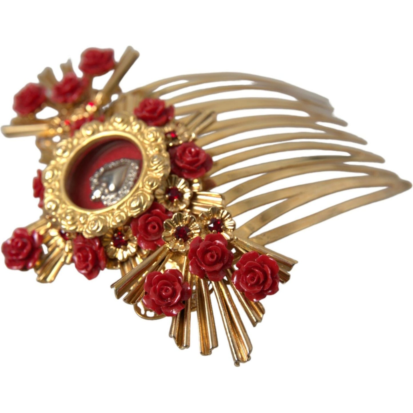 Dolce & Gabbana Gold Brass Crystal Heart Floral Hair Comb Dolce & Gabbana Rosy Brown