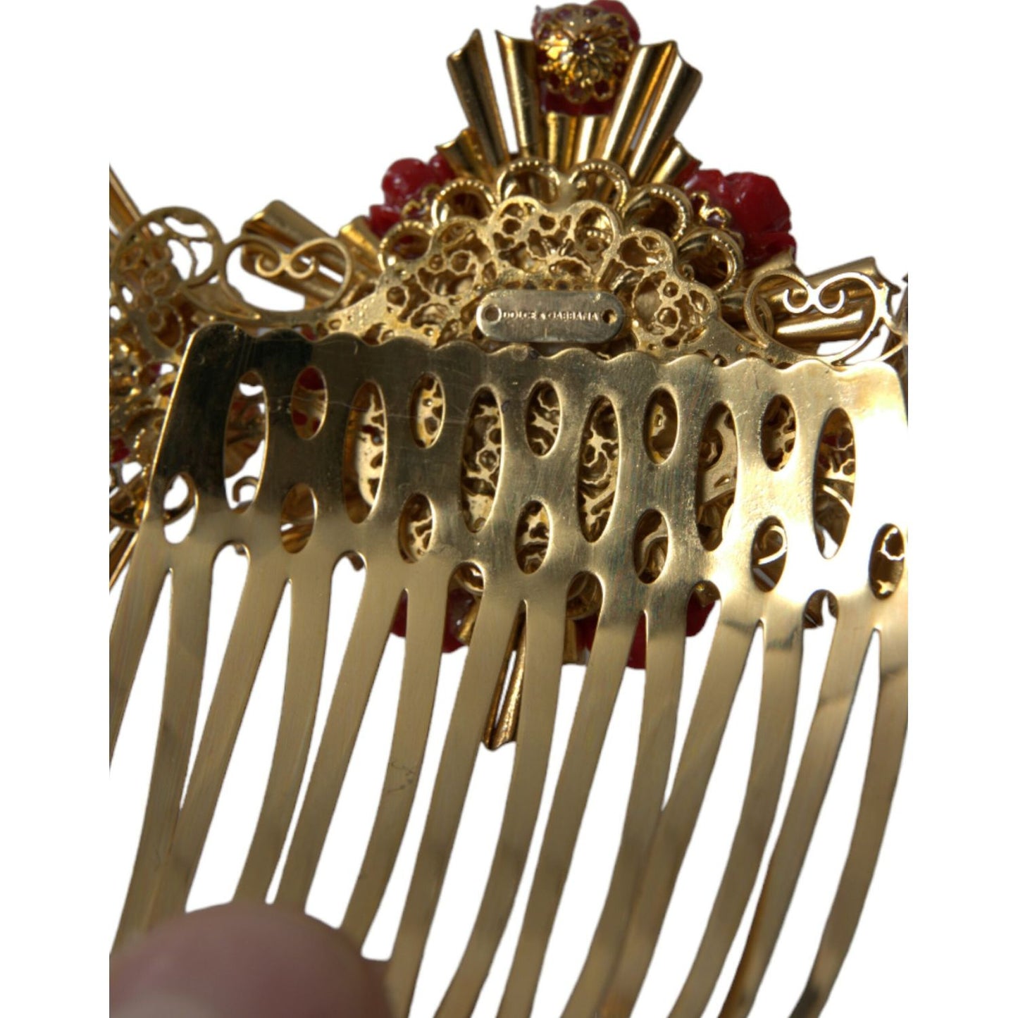 Dolce & Gabbana Gold Brass Crystal Heart Floral Hair Comb Dolce & Gabbana Dark Olive Green