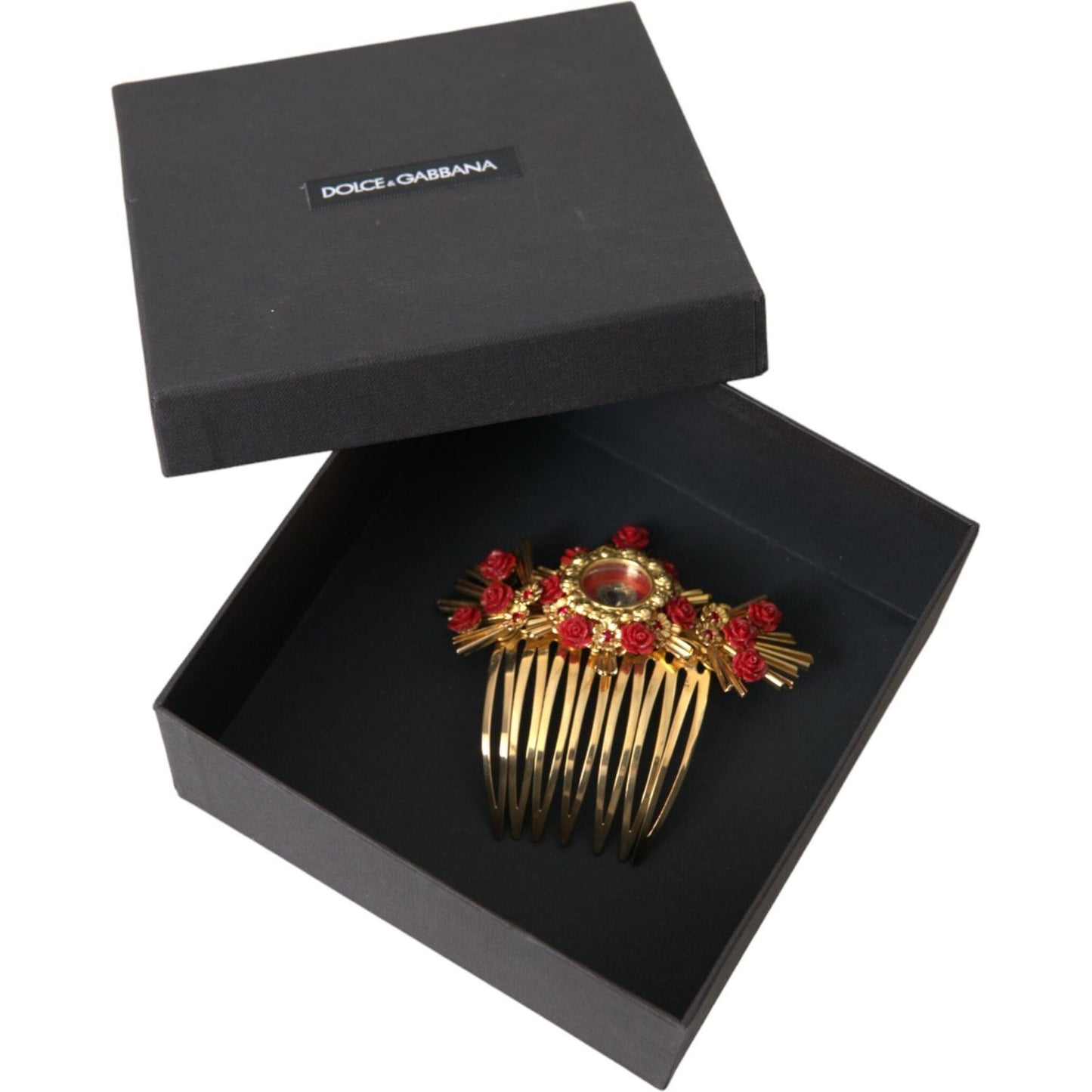 Dolce & Gabbana Gold Brass Crystal Heart Floral Hair Comb Dolce & Gabbana Dark Slate Gray