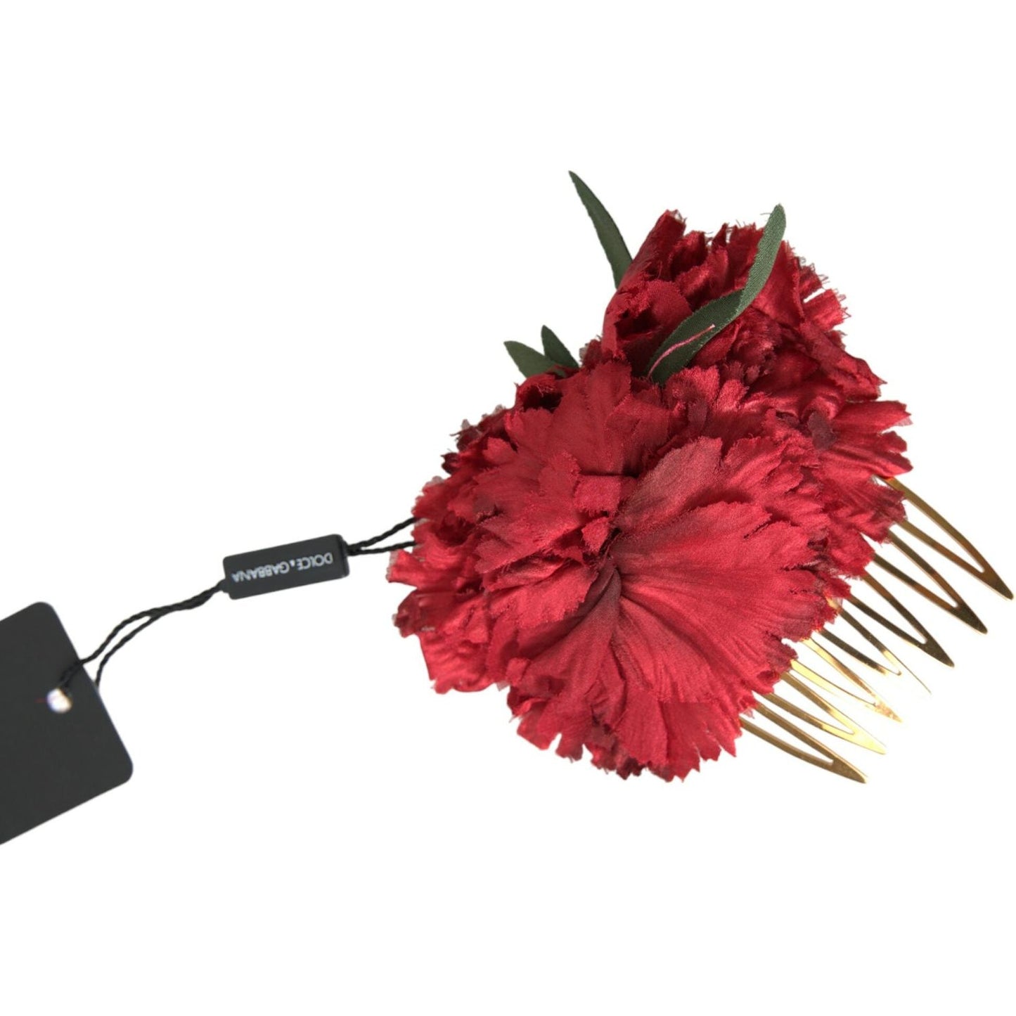 Dolce & Gabbana Red Silk Floral Gold Brass Women Hair Comb Dolce & Gabbana Brown