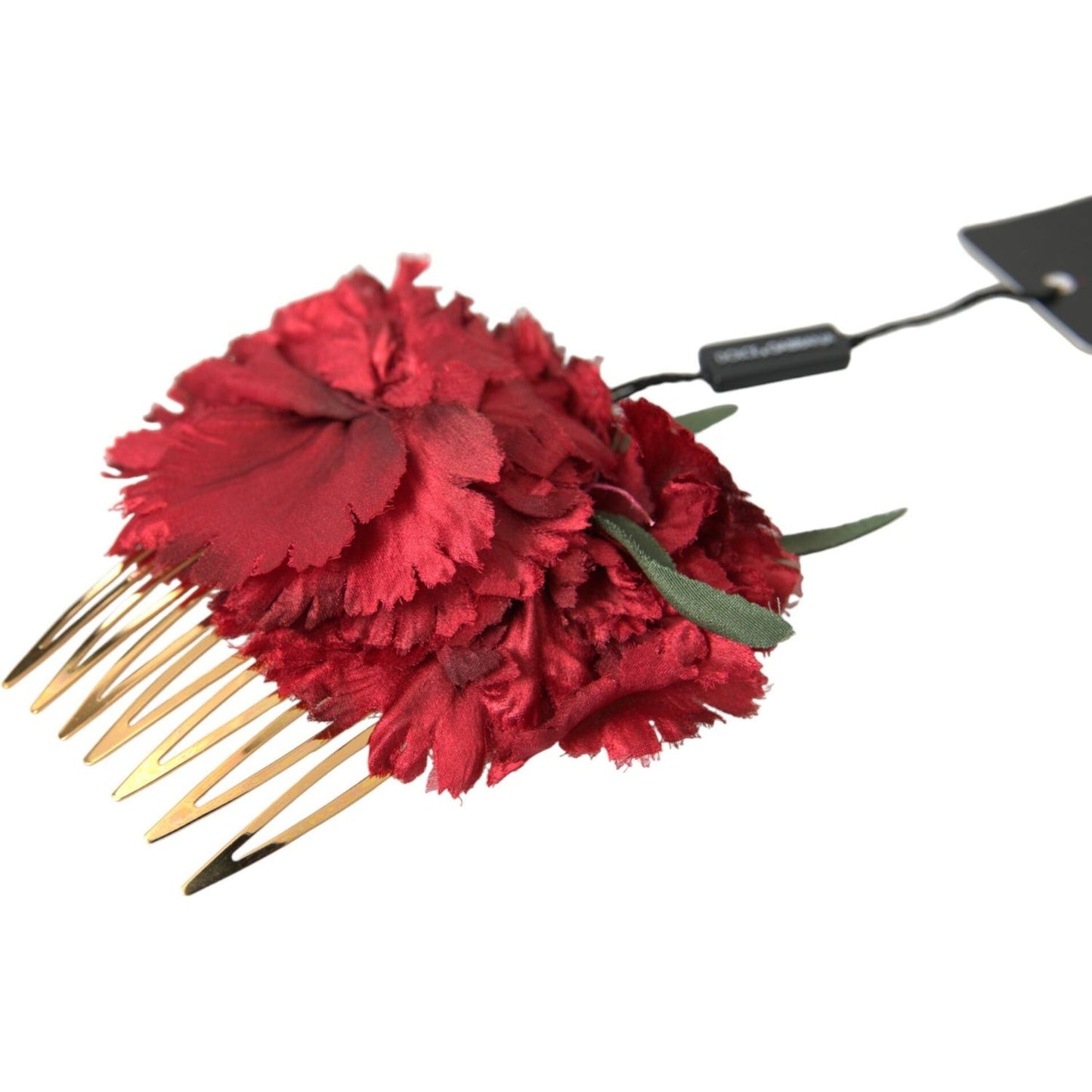 Dolce & Gabbana Red Silk Floral Gold Brass Women Hair Comb Dolce & Gabbana Brown