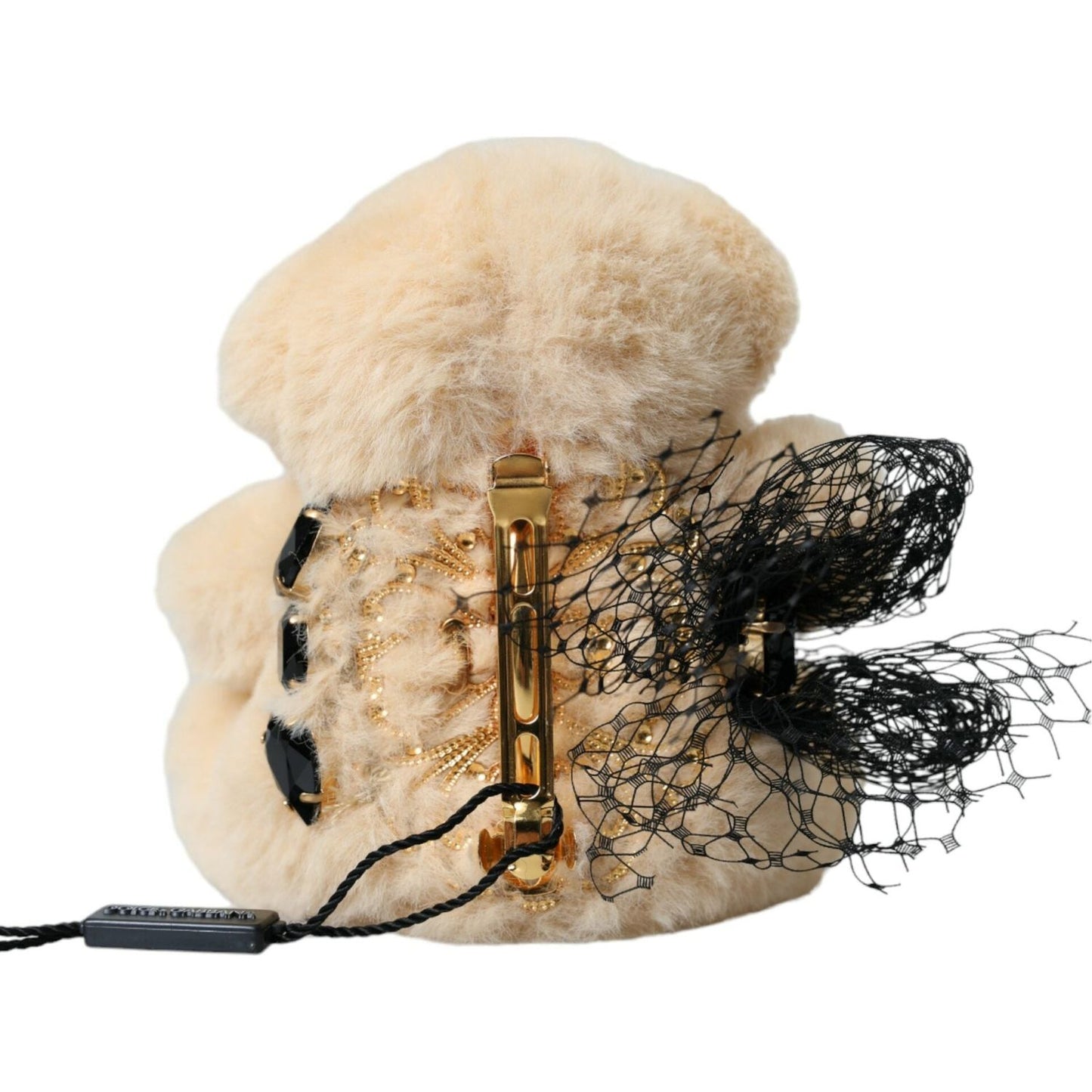Dolce & Gabbana Beige Teddy Bear Mesh Net Band Hair Clip Dolce & Gabbana Tan