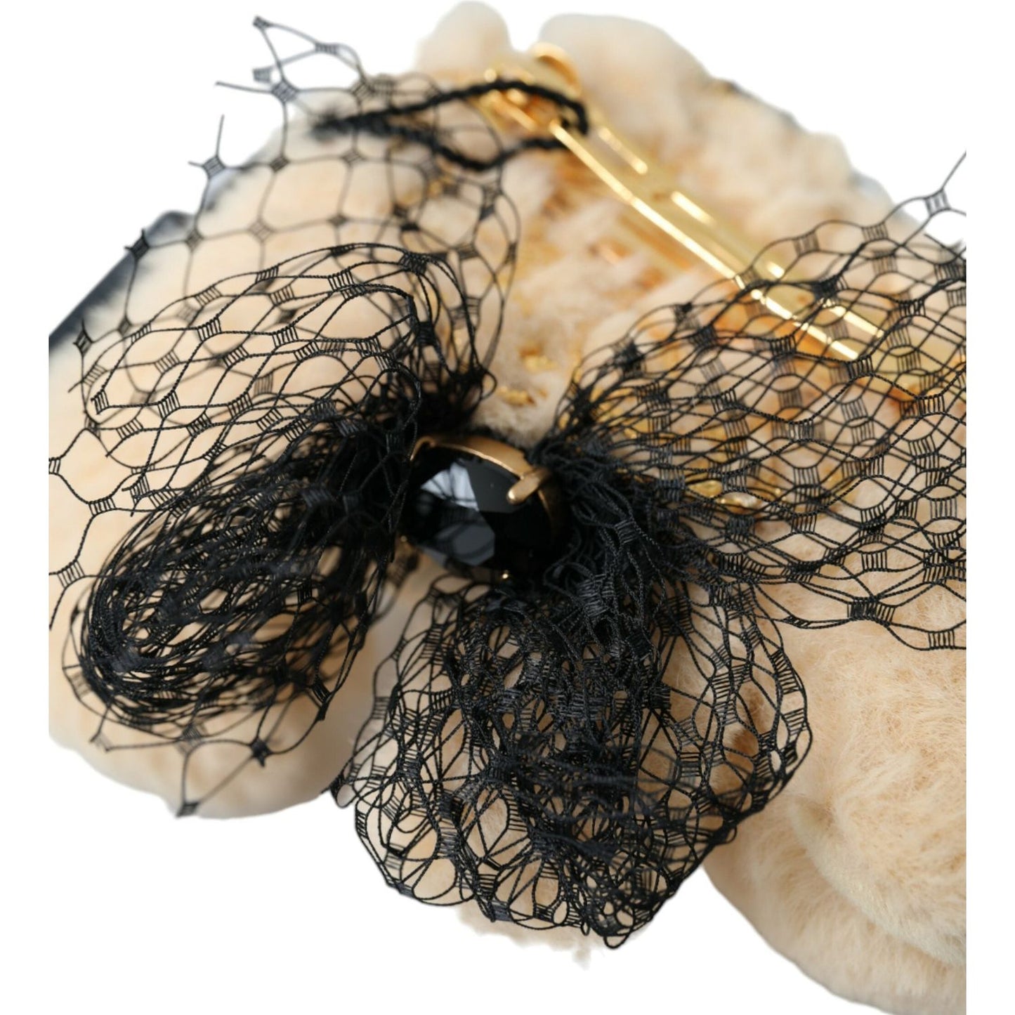 Dolce & Gabbana Beige Teddy Bear Mesh Net Band Hair Clip Dolce & Gabbana Tan