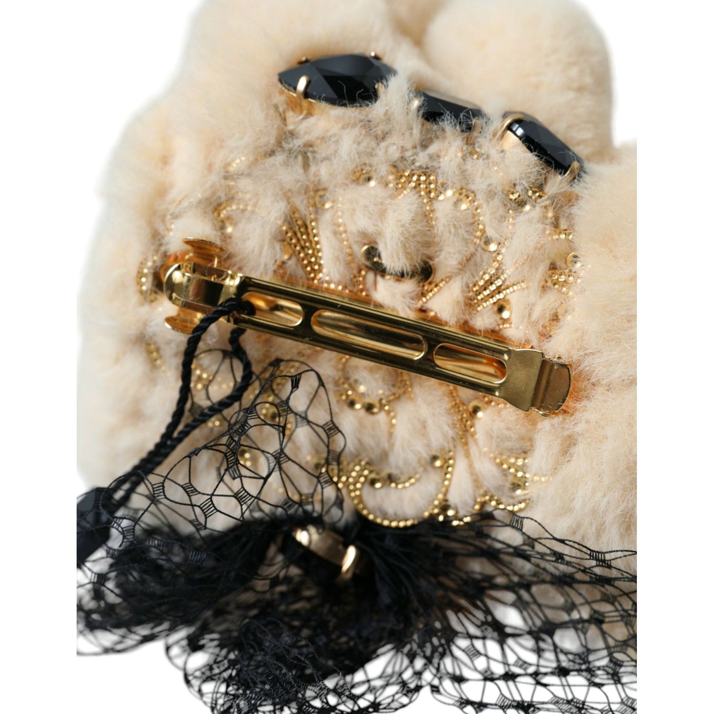 Dolce & Gabbana Beige Teddy Bear Mesh Net Band Hair Clip Dolce & Gabbana Tan