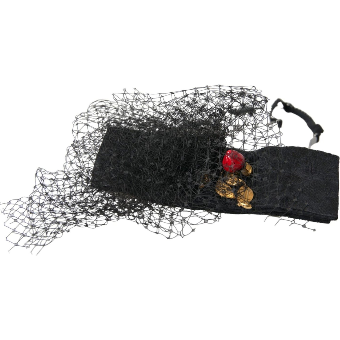 Dolce & Gabbana Black Strawberry Sicily Crystal Mesh Net Headband Diadem Dolce & Gabbana Light Gray