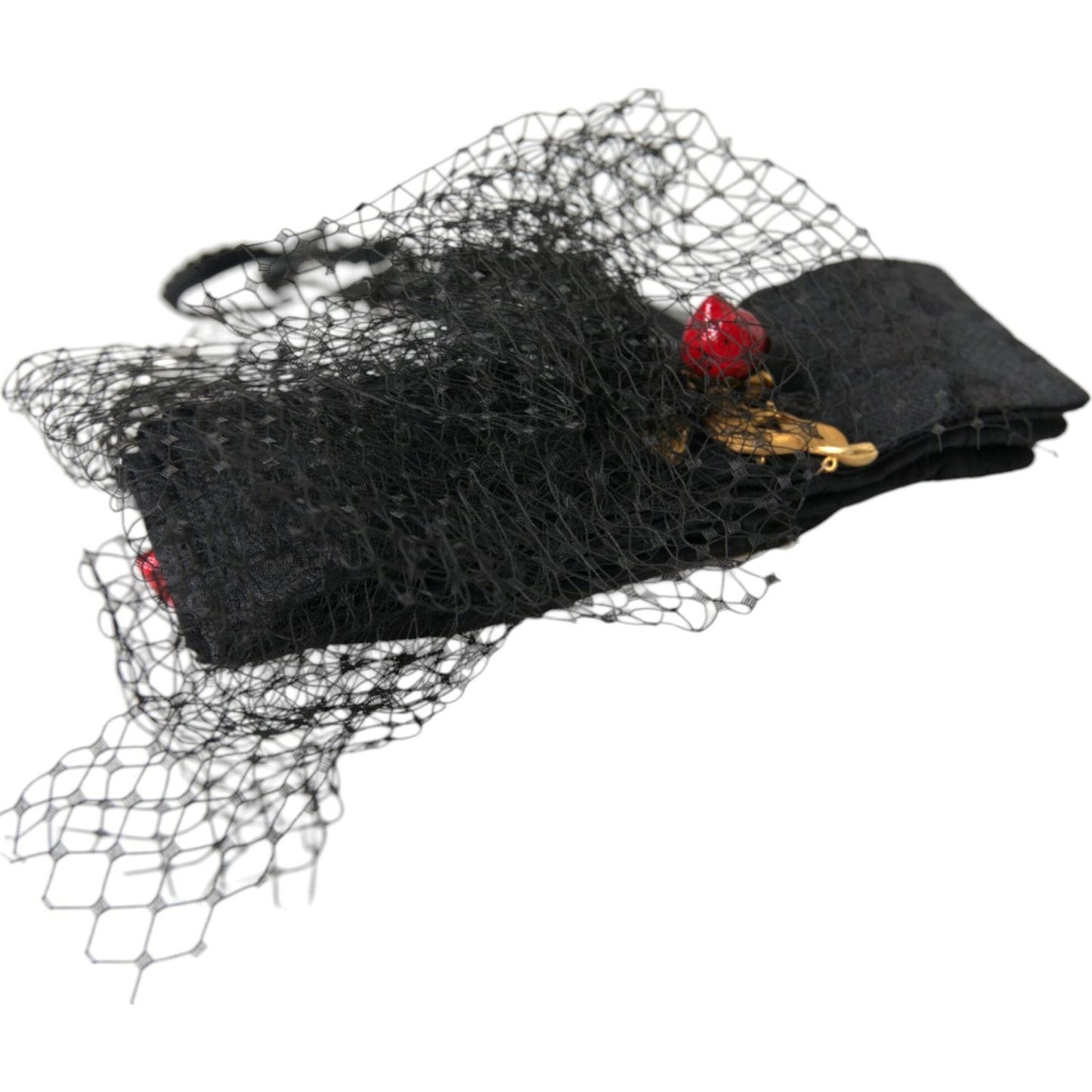 Dolce & Gabbana Black Strawberry Sicily Crystal Mesh Net Headband Diadem Dolce & Gabbana Light Gray