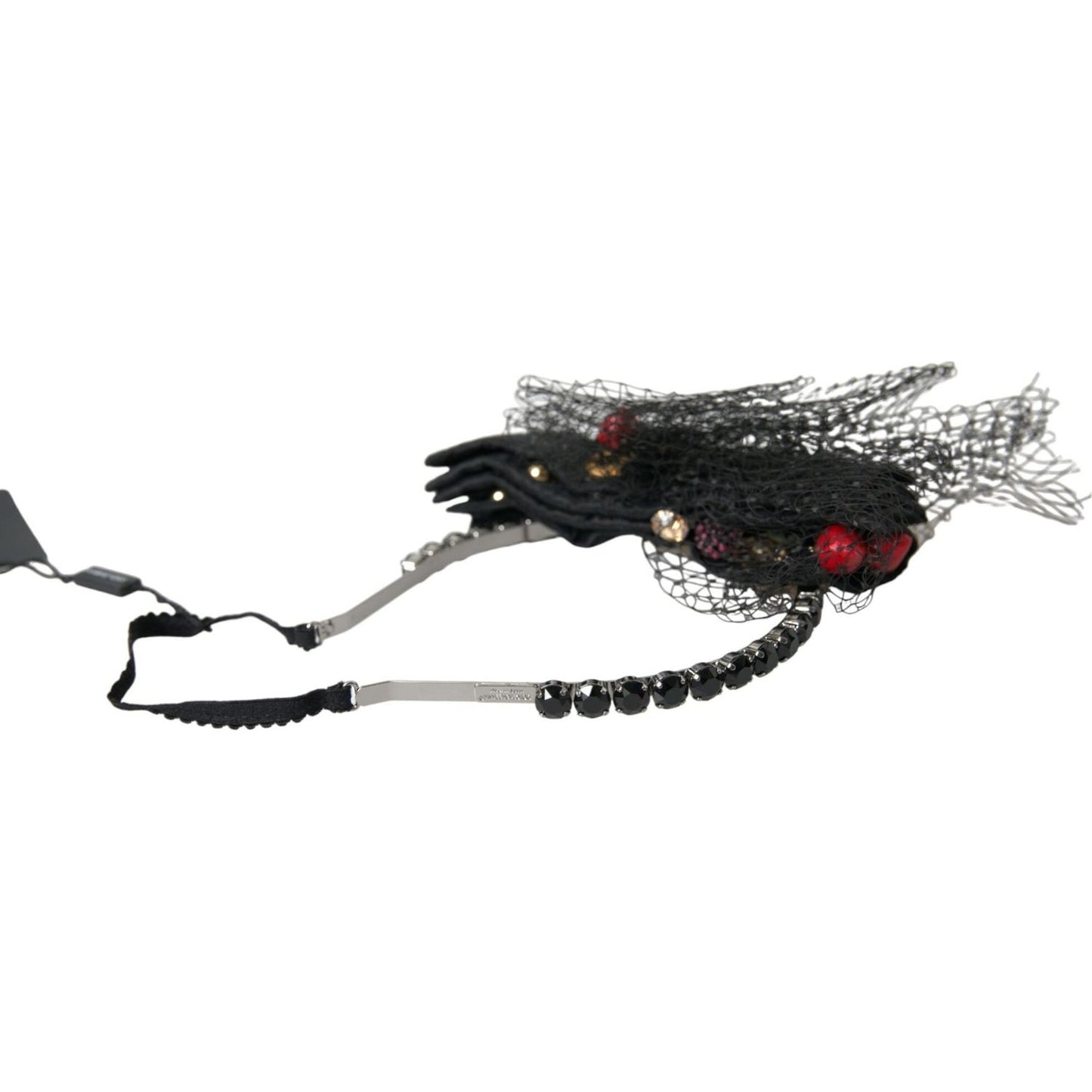Dolce & Gabbana Black Strawberry Sicily Crystal Mesh Net Headband Diadem Dolce & Gabbana Light Gray