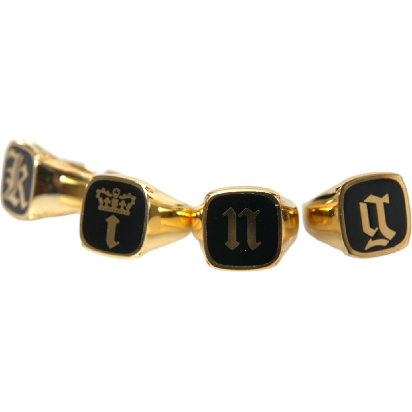 Dolce & Gabbana Gold Brass KING Enamel Set of 4 Ring Ring Dolce & Gabbana Tan