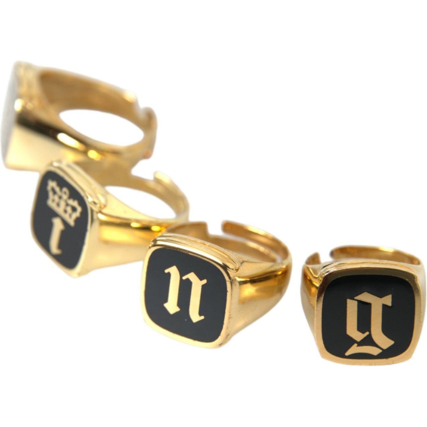 Dolce & Gabbana Gold Brass KING Enamel Set of 4 Ring Ring Dolce & Gabbana Tan