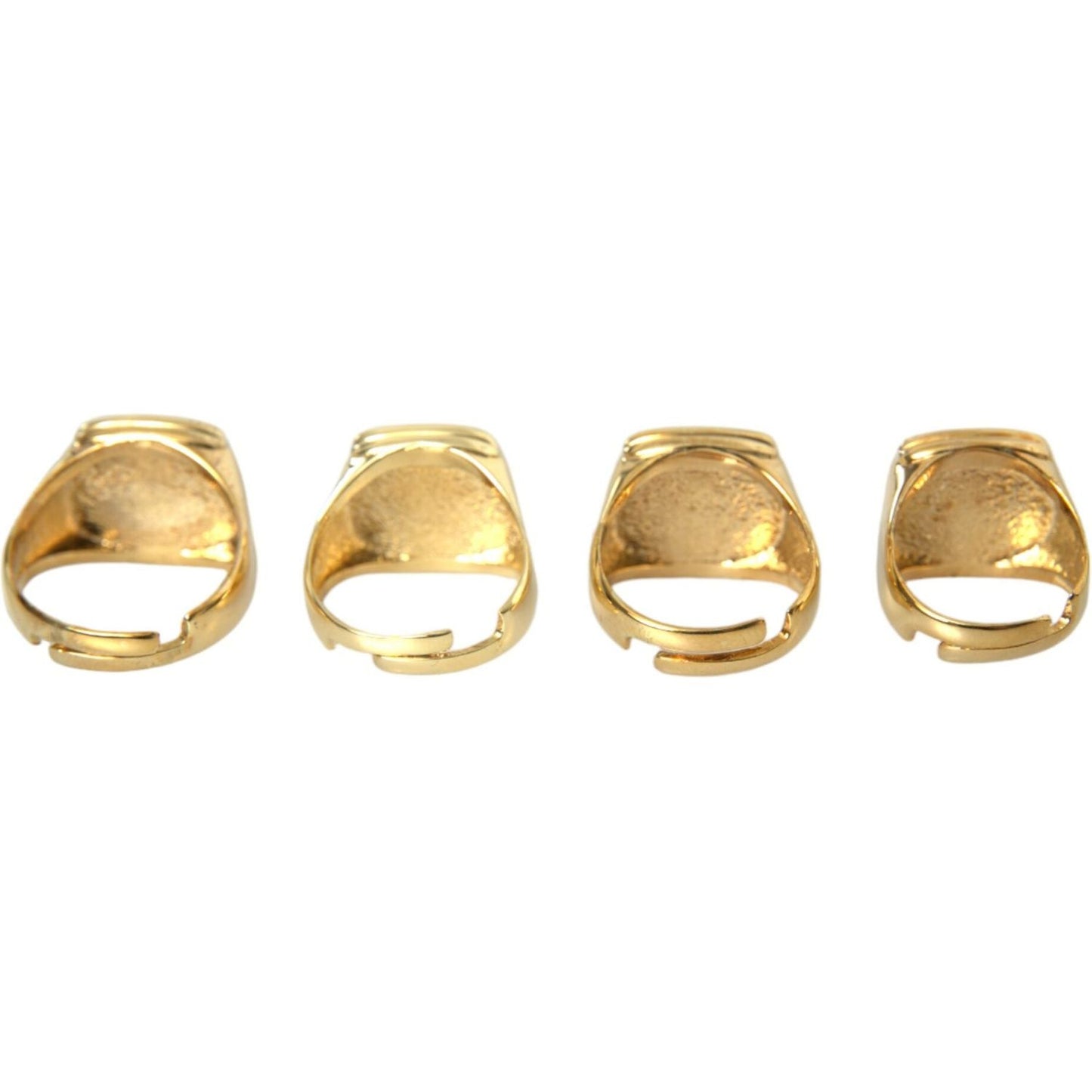 Dolce & Gabbana Gold Brass KING Enamel Set of 4 Ring Ring Dolce & Gabbana Dark Khaki