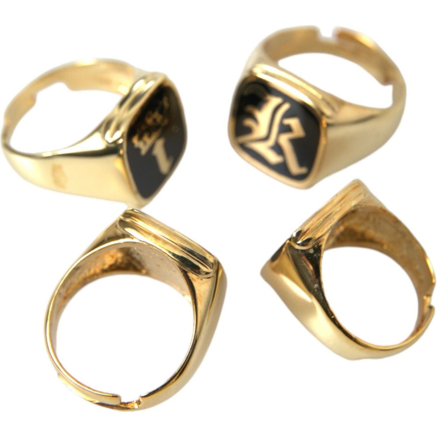Dolce & Gabbana Gold Brass KING Enamel Set of 4 Ring Ring Dolce & Gabbana Dark Khaki