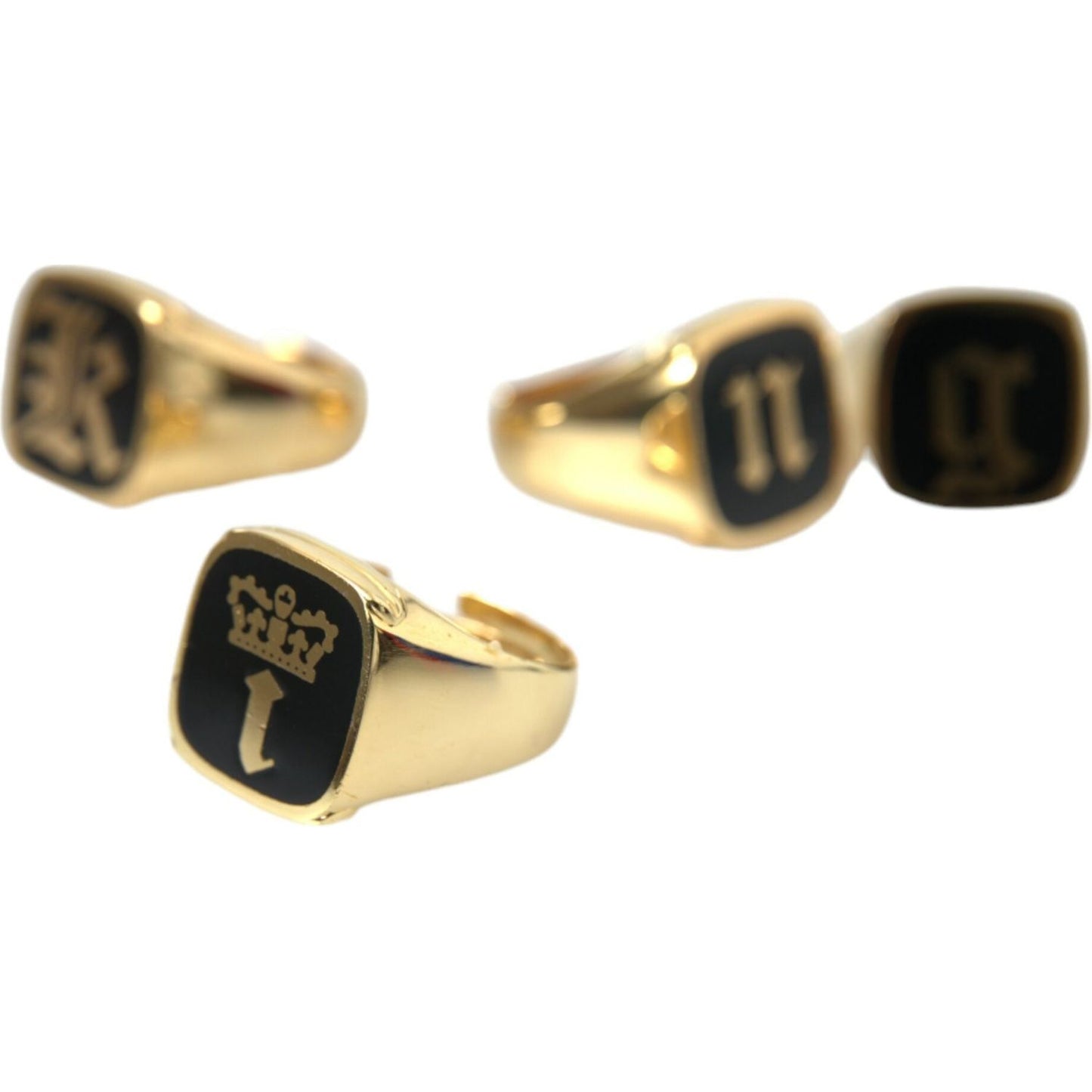 Dolce & Gabbana Gold Brass KING Enamel Set of 4 Ring Ring Dolce & Gabbana Tan