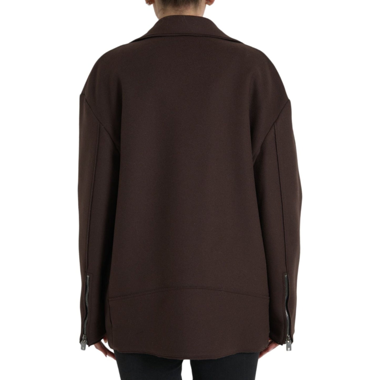 Dolce & Gabbana Brown Coat Short Biker Wool Jacket Dolce & Gabbana Dark Slate Gray