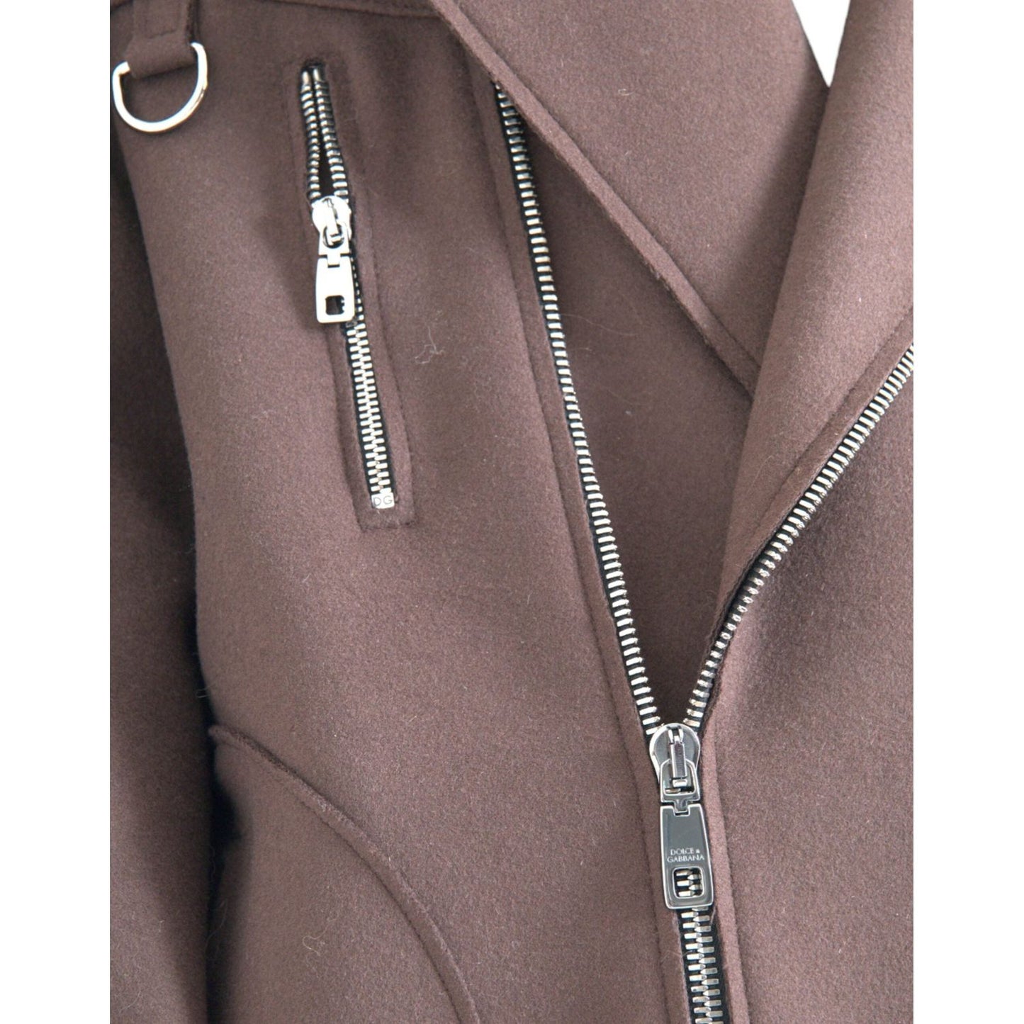 Dolce & Gabbana Brown Coat Short Biker Wool Jacket Dolce & Gabbana Dim Gray