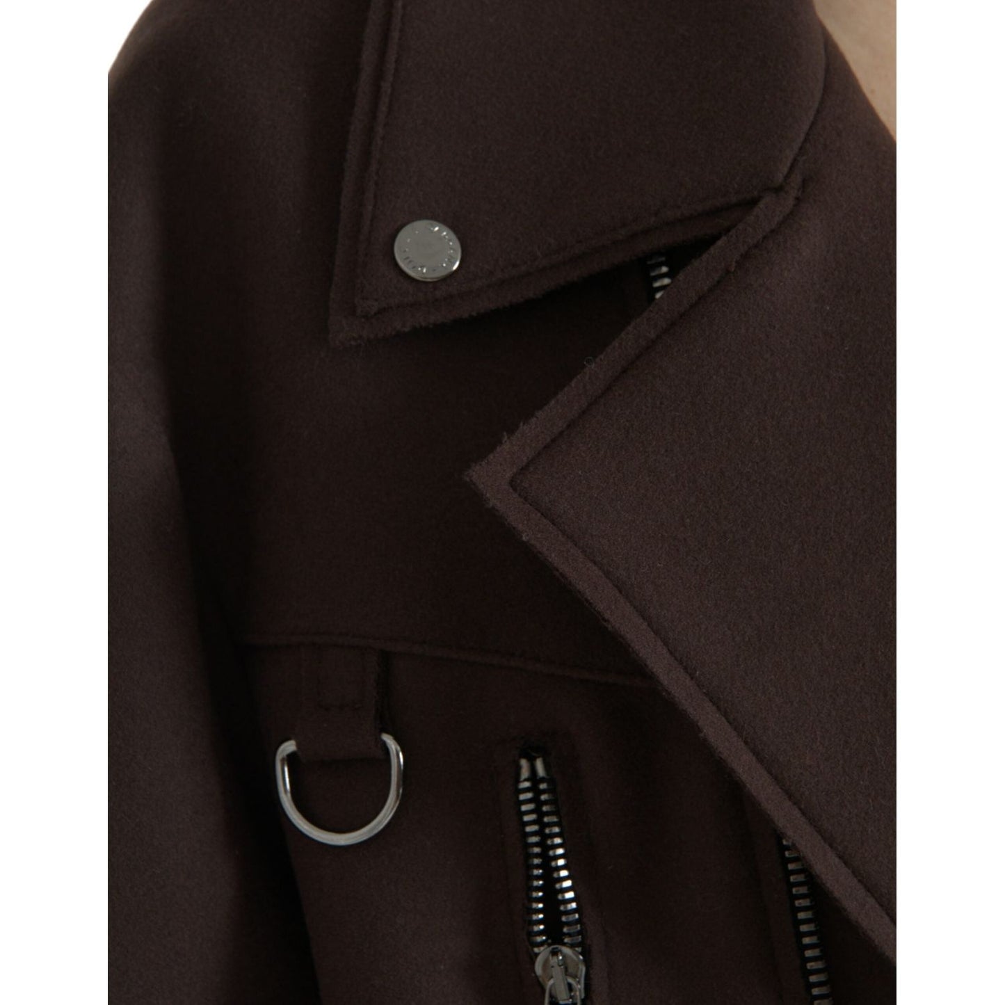 Dolce & Gabbana Brown Coat Short Biker Wool Jacket Dolce & Gabbana Black