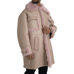 Dolce & Gabbana Beige Pink Lamb Leather Shearling Coat Jacket Dolce & Gabbana Rosy Brown