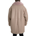 Dolce & Gabbana Beige Pink Lamb Leather Shearling Coat Jacket Dolce & Gabbana Rosy Brown