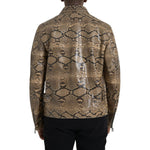 Dolce & Gabbana Beige Exotic Leather Biker Blouson Jacket Dolce & Gabbana Dim Gray