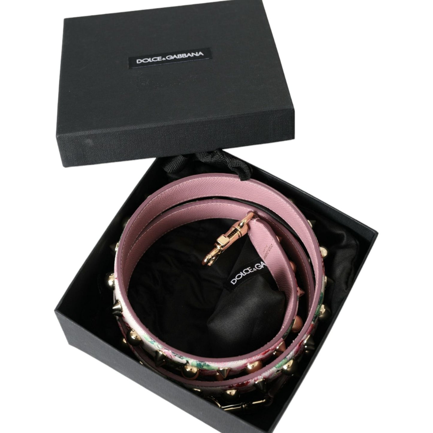 Dolce & Gabbana Pink Floral Handbag Accessory Shoulder Strap Dolce & Gabbana Black