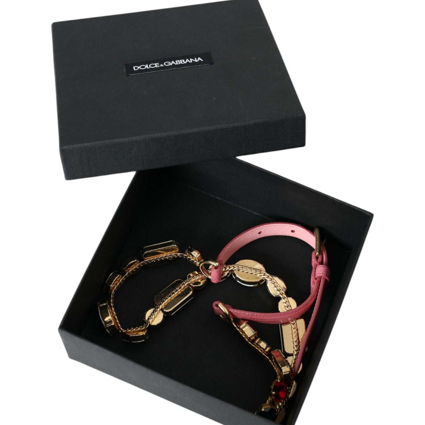 Dolce & Gabbana Pink Leather Crystal Chain Embellished Belt Dolce & Gabbana Black