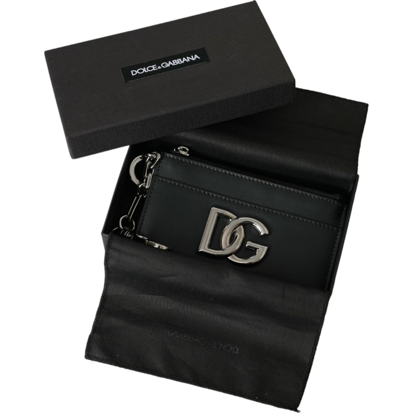 Dolce & Gabbana Black Calfskin Leather DG Logo Card Holder Wallet Men Dolce & Gabbana Black