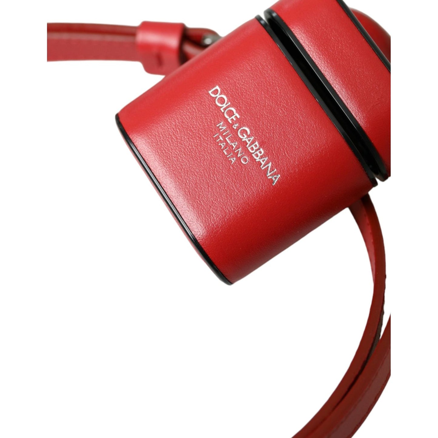 Dolce & Gabbana Red Calfskin Leather Logo Print Strap Men Airpods Case Dolce & Gabbana Maroon
