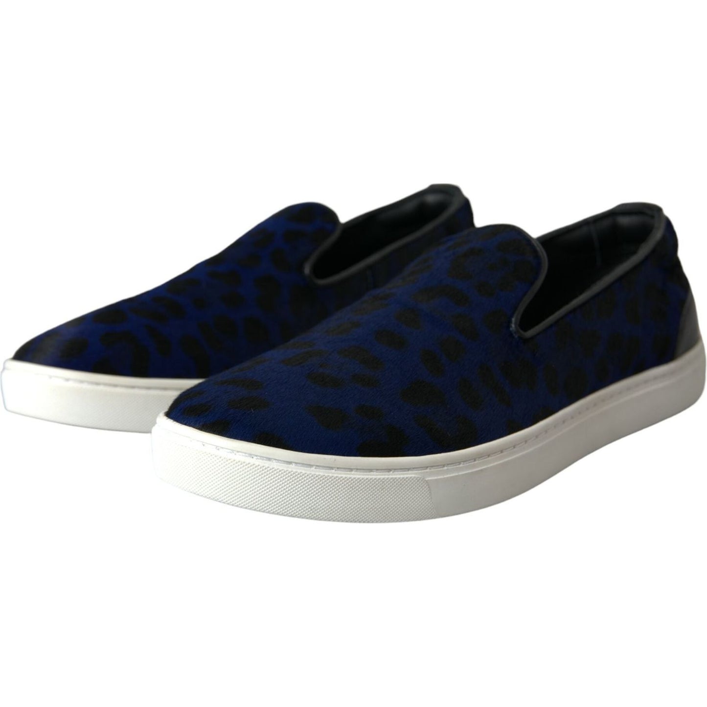 Dolce & Gabbana Blue Calfskin Hair Leopard Sneakers Shoes Dolce & Gabbana Black