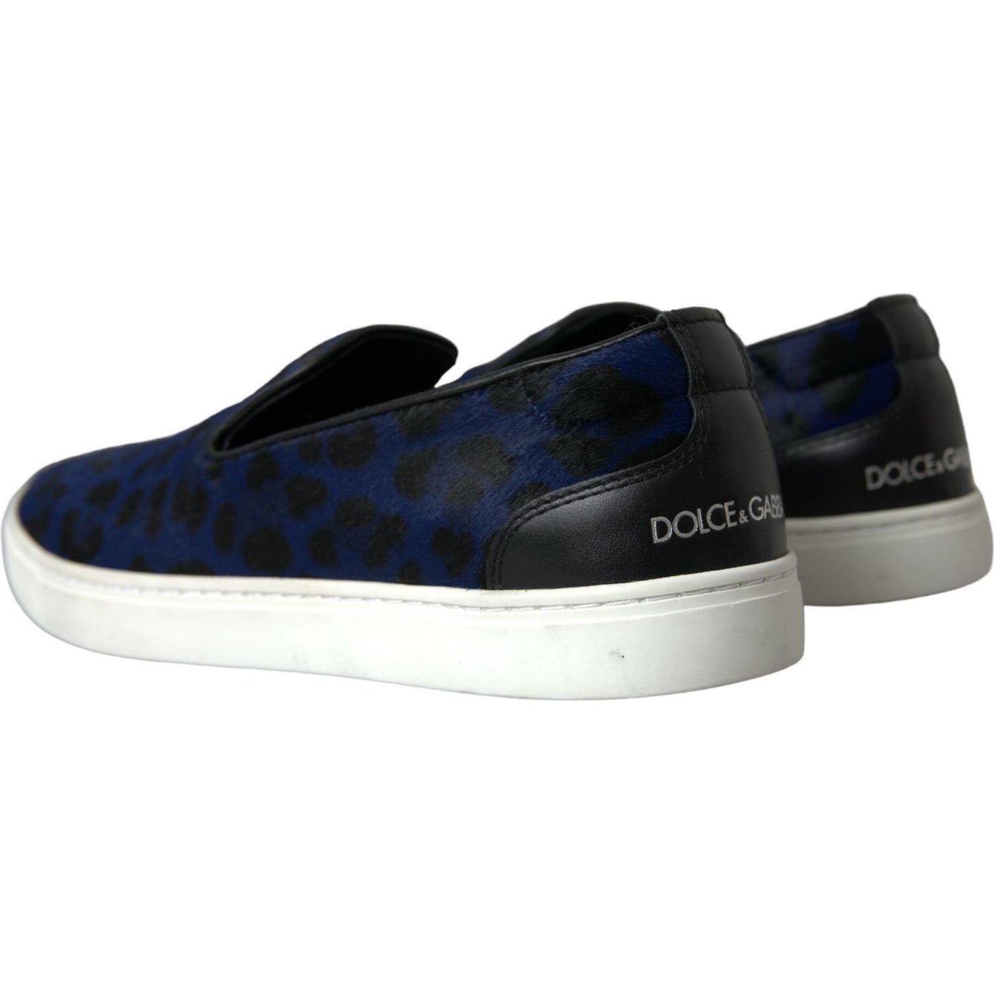Dolce & Gabbana Blue Calfskin Hair Leopard Sneakers Shoes Dolce & Gabbana Light Gray