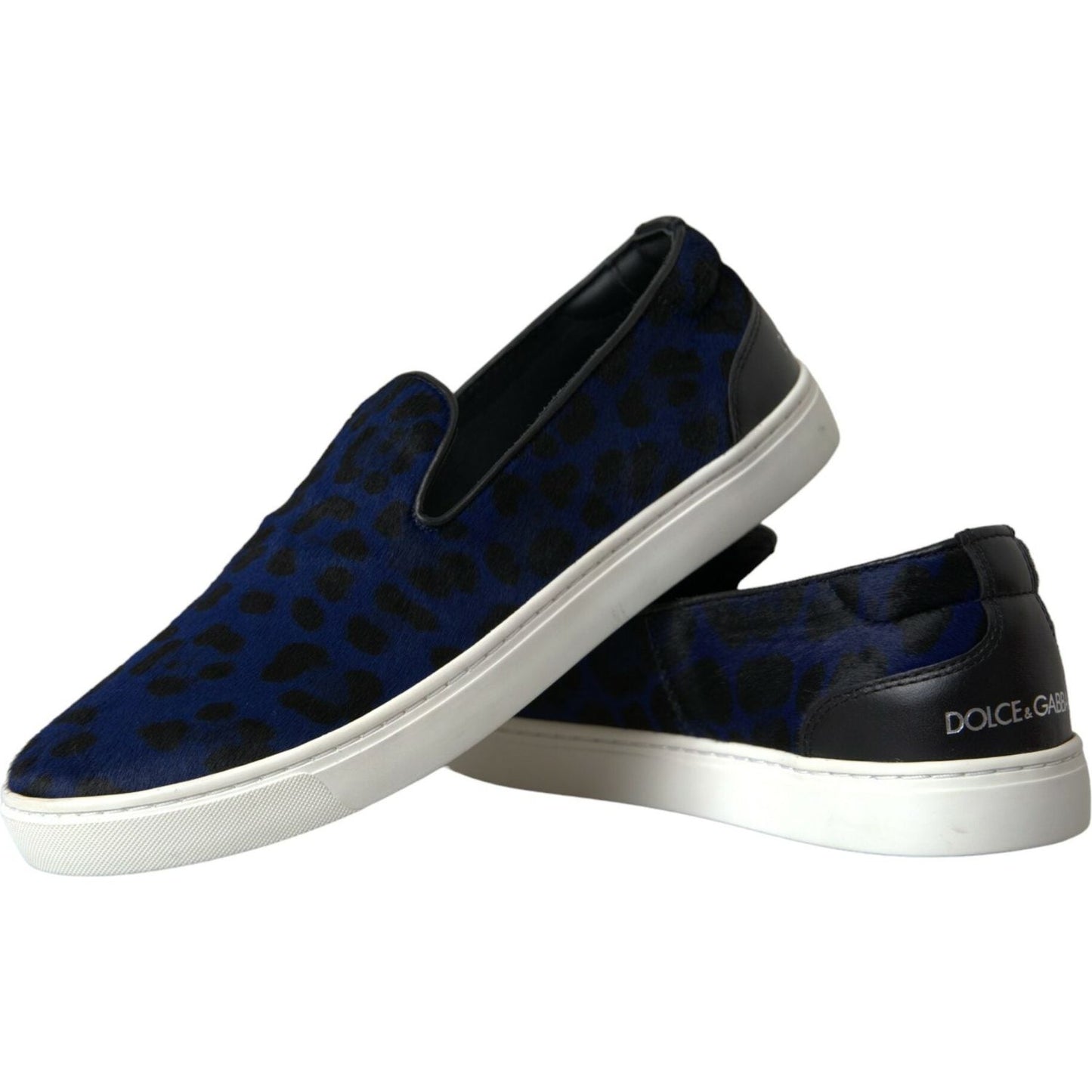 Dolce & Gabbana Blue Calfskin Hair Leopard Sneakers Shoes Dolce & Gabbana Black