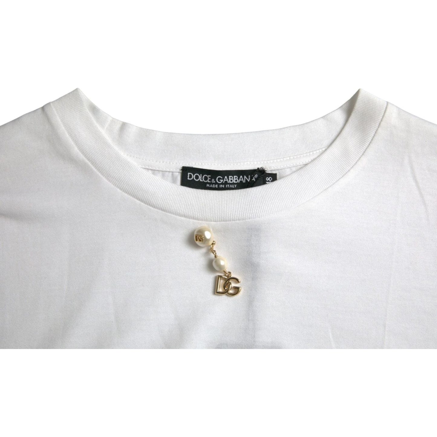 Dolce & Gabbana White Embellished Cotton Crew Neck T-shirt TSH84619-54