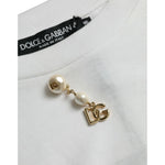Dolce & Gabbana White Embellished Cotton Crew Neck T-shirt TSH84619-54