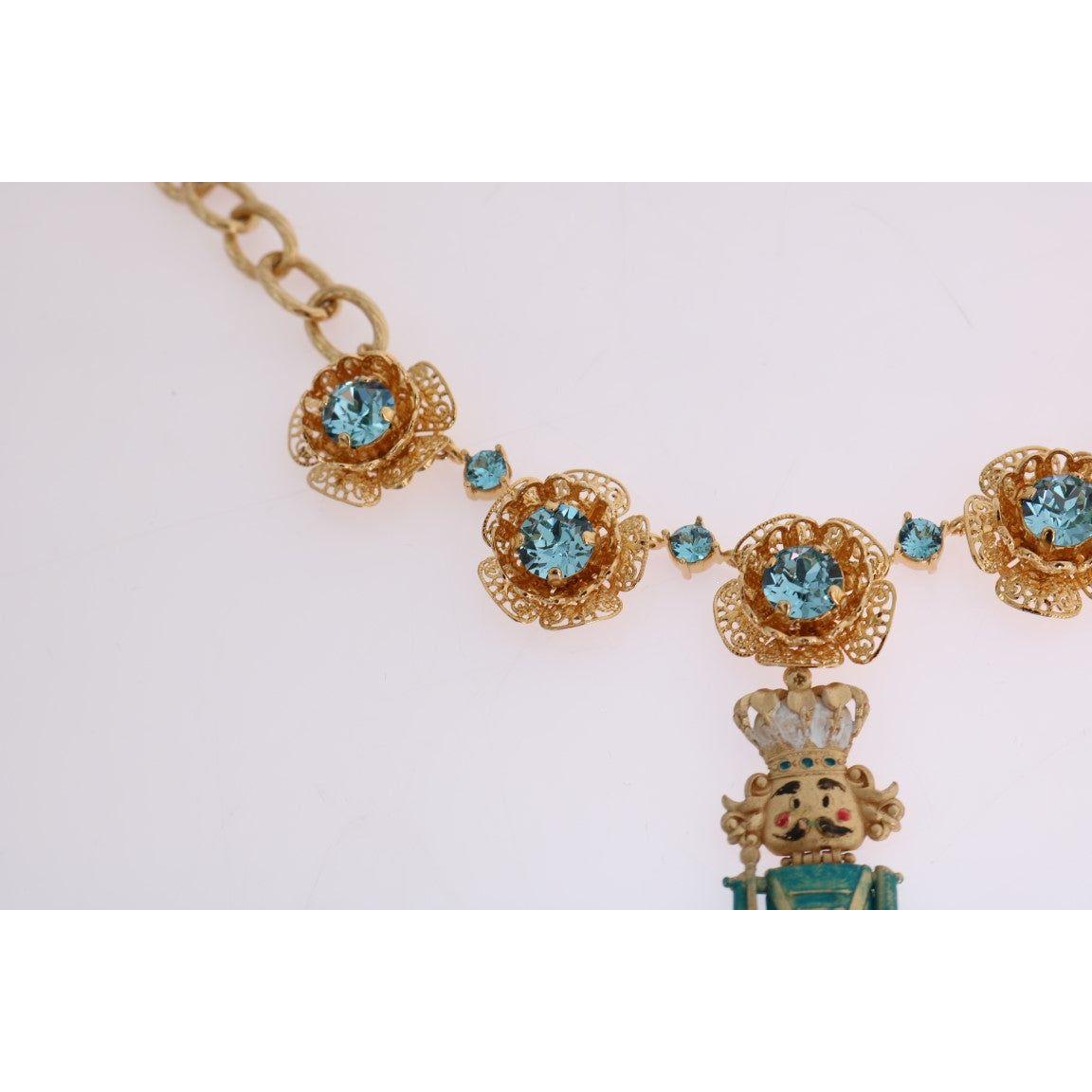 Dolce & Gabbana Elegant Gold Crystal Statement Necklace Necklace Dolce & Gabbana Light Gray