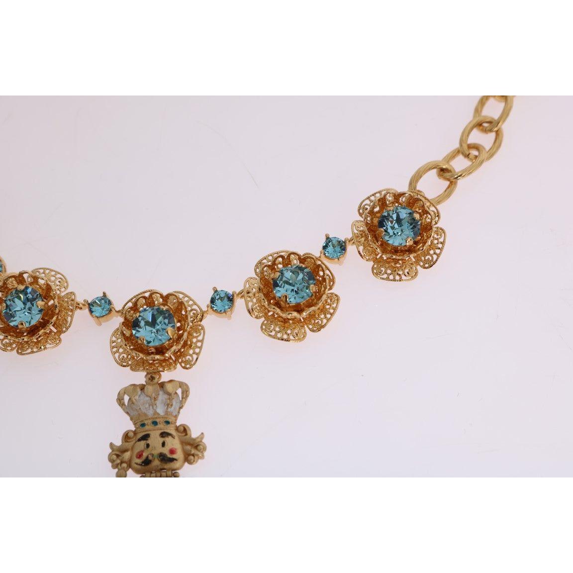 Dolce & Gabbana Elegant Gold Crystal Statement Necklace Necklace Dolce & Gabbana Light Gray