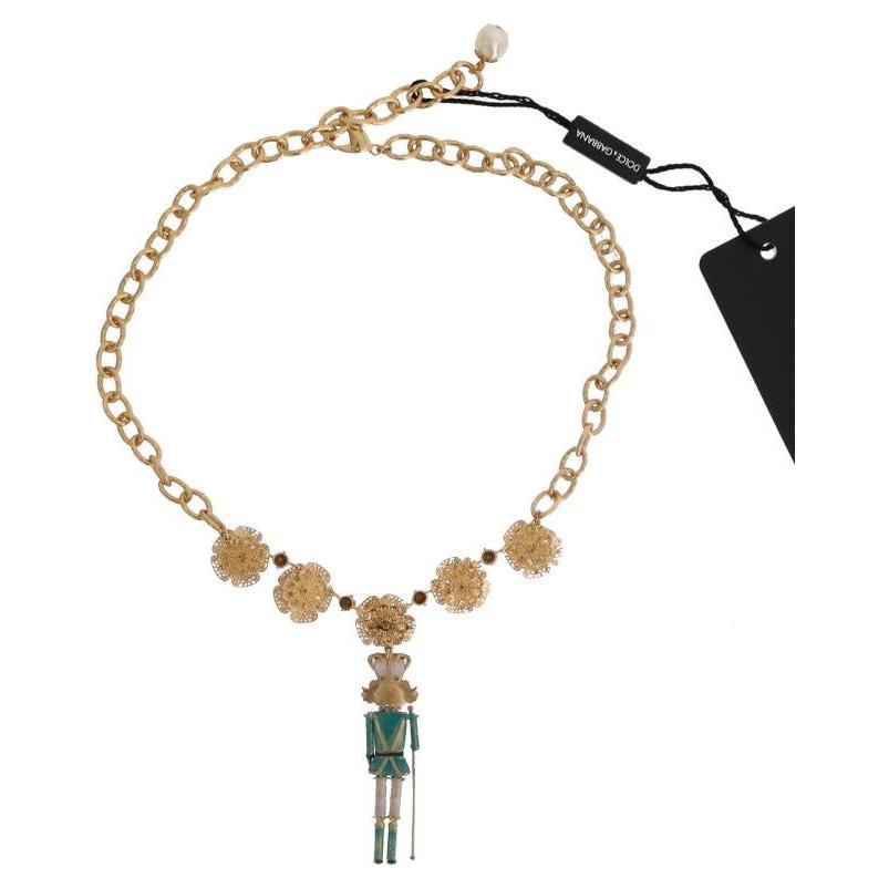 Dolce & Gabbana Elegant Gold Crystal Statement Necklace Necklace Dolce & Gabbana Antique White