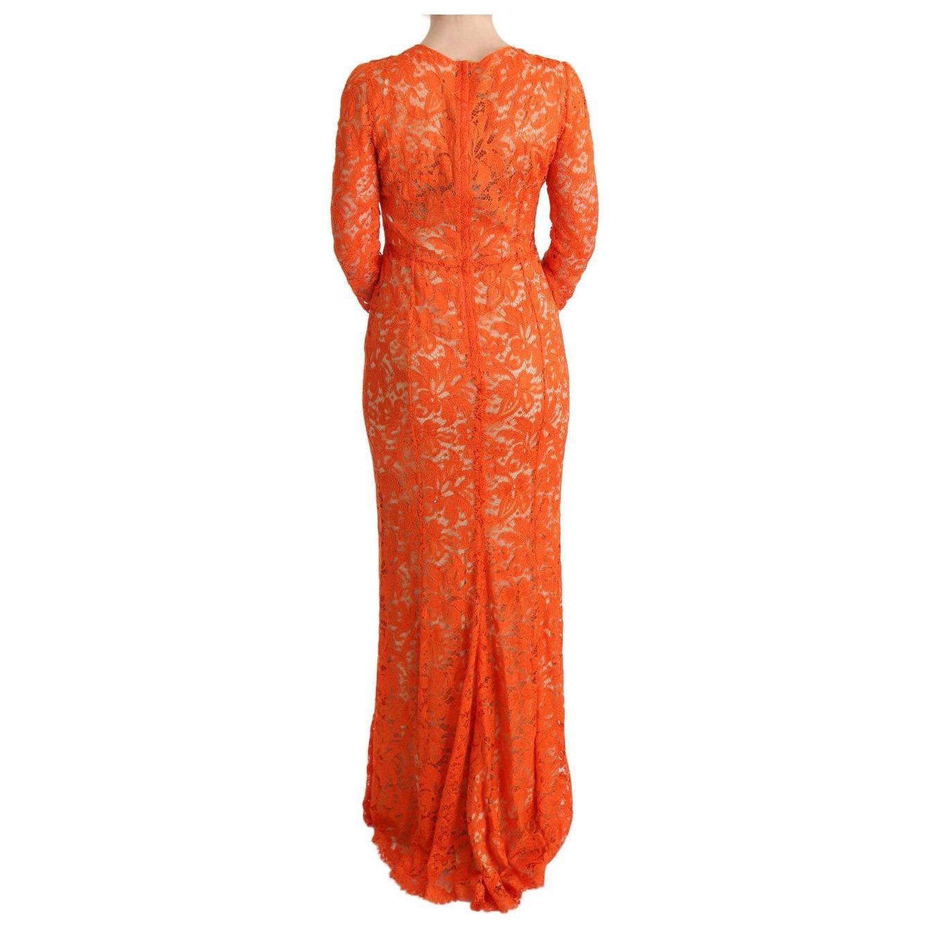 Dolce & Gabbana Elegant Long-Sleeve Full-Length Orange Sheath Dress Dolce & Gabbana Chocolate