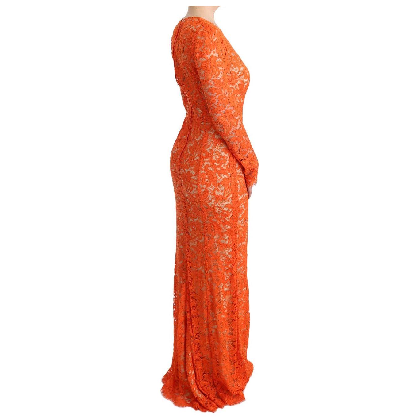 Dolce & Gabbana Elegant Long-Sleeve Full-Length Orange Sheath Dress Dolce & Gabbana Chocolate