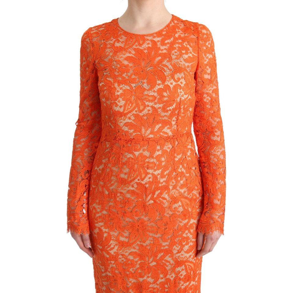 Dolce & Gabbana Elegant Long-Sleeve Full-Length Orange Sheath Dress Dolce & Gabbana Chocolate