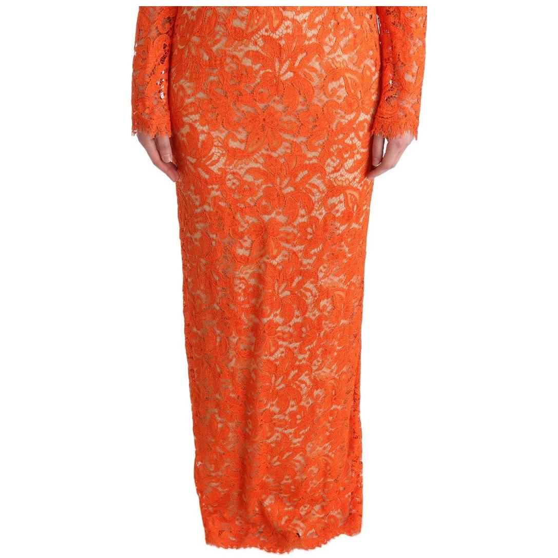 Dolce & Gabbana Elegant Long-Sleeve Full-Length Orange Sheath Dress Dolce & Gabbana Chocolate