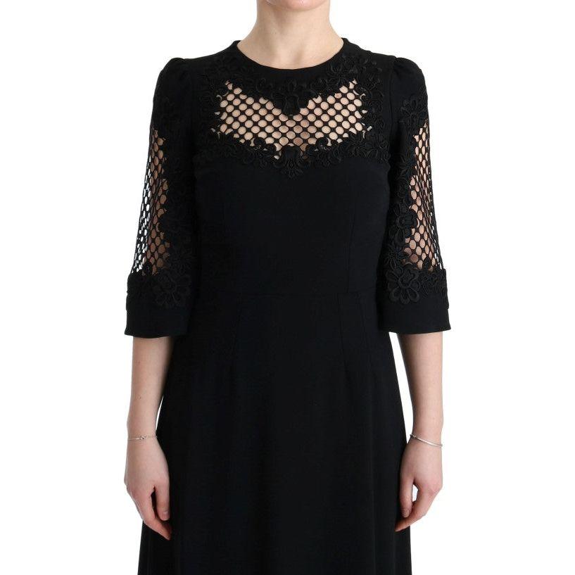 Dolce & Gabbana Elegant Black Floral Maxi Dress Dolce & Gabbana Tan