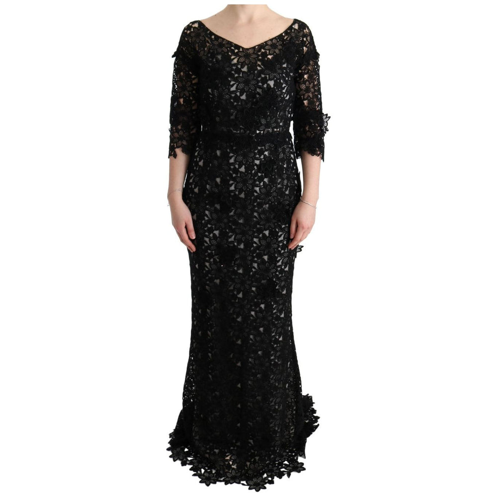 Dolce & Gabbana Black Cotton Silk Floral Long Dress SIG60574-3