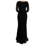 Dolce & Gabbana Black Floral Ricamo Sheath Long Dress SIG60580-1