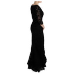 Dolce & Gabbana Black Floral Ricamo Sheath Long Dress SIG60580-1