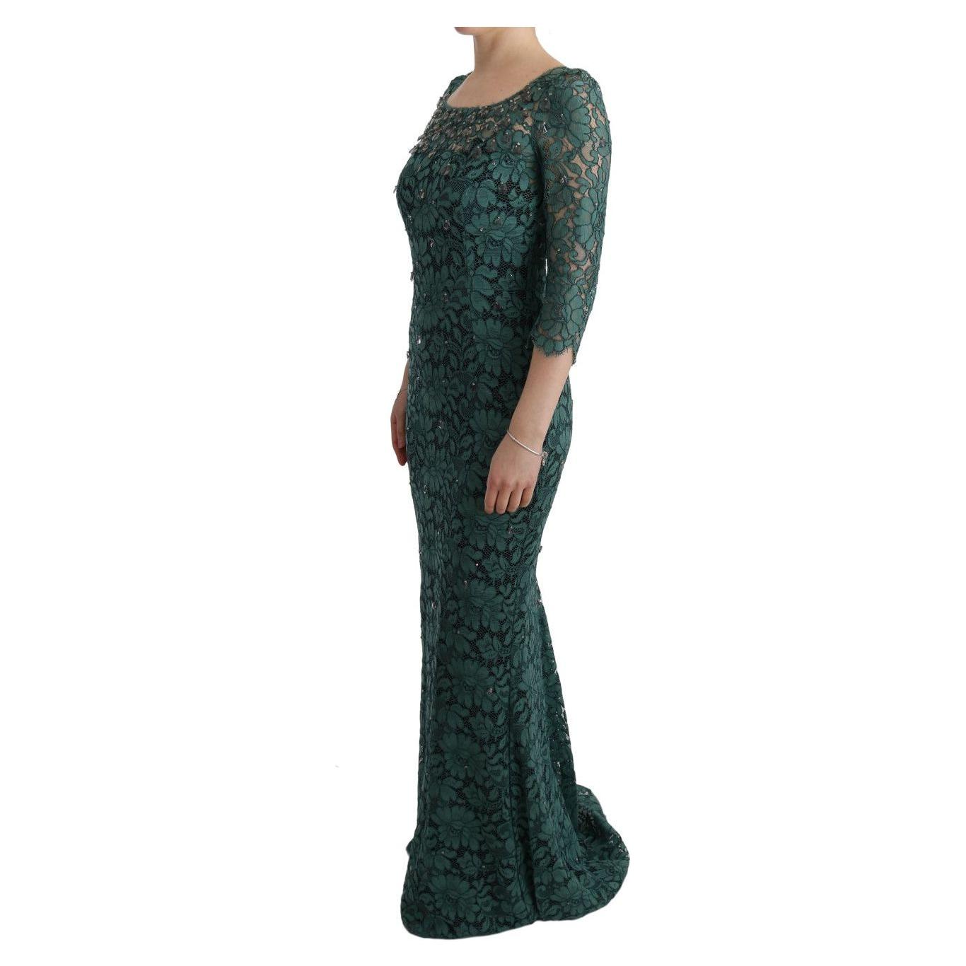 Dolce & Gabbana Elegant Green Crystal Embellished Sheath Dress Dolce & Gabbana Dark Slate Gray
