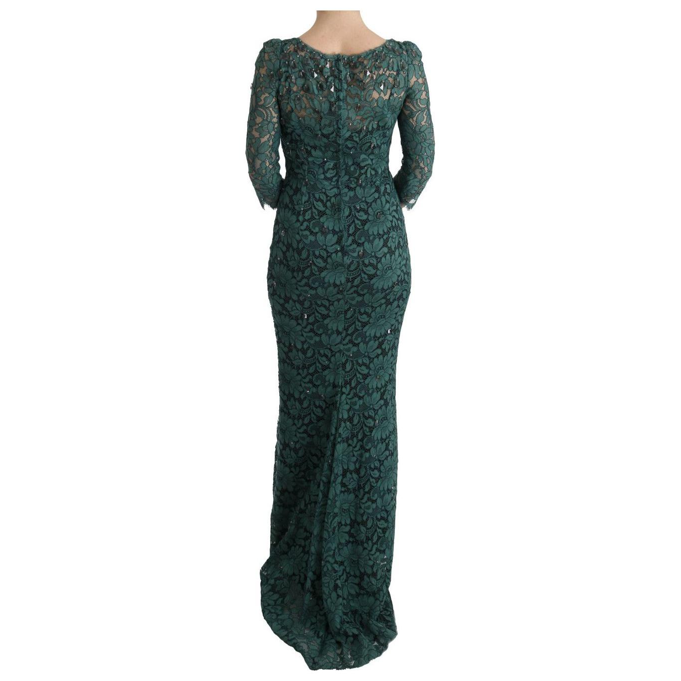 Dolce & Gabbana Elegant Green Crystal Embellished Sheath Dress Dolce & Gabbana Dark Slate Gray