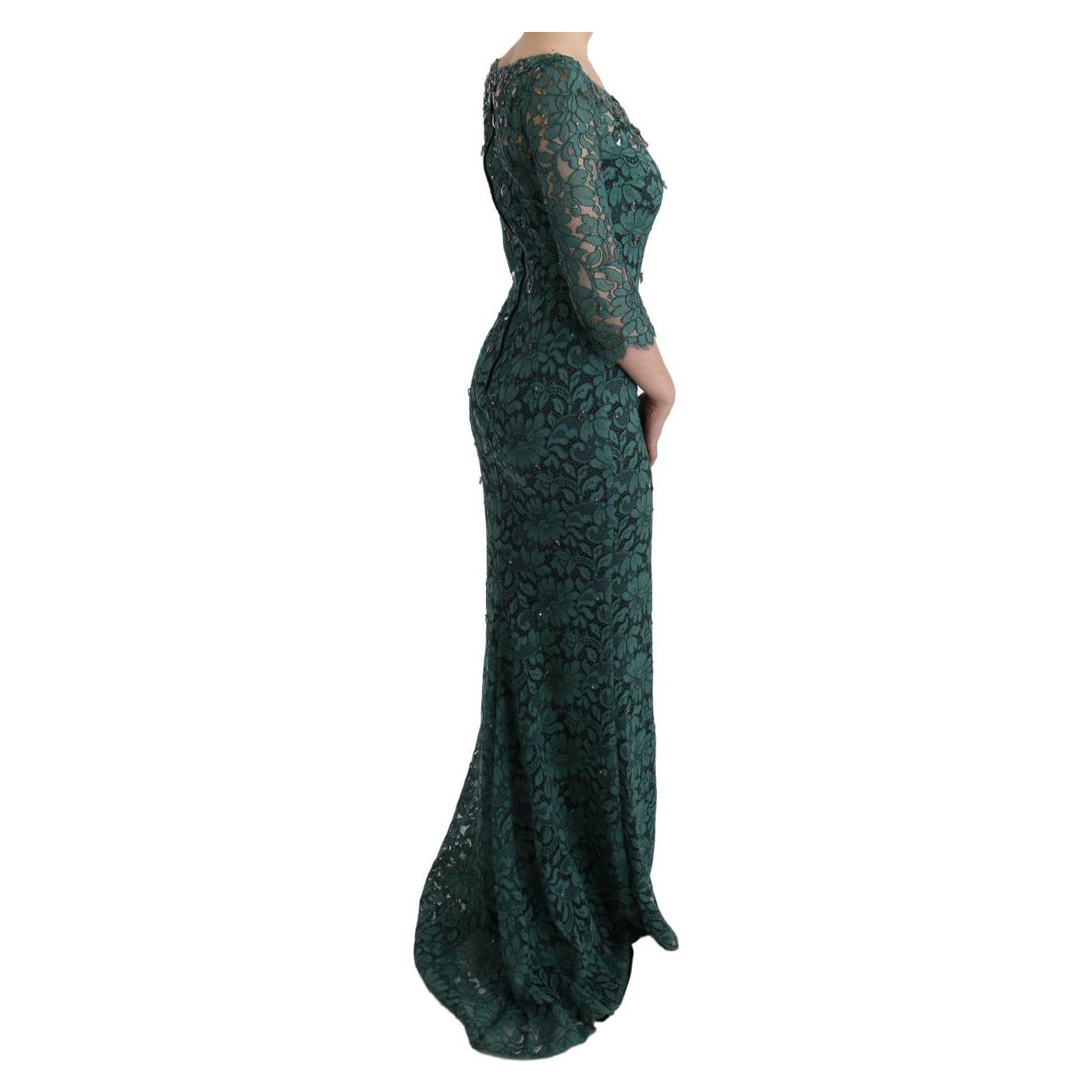 Dolce & Gabbana Elegant Green Crystal Embellished Sheath Dress Dolce & Gabbana Dark Slate Gray