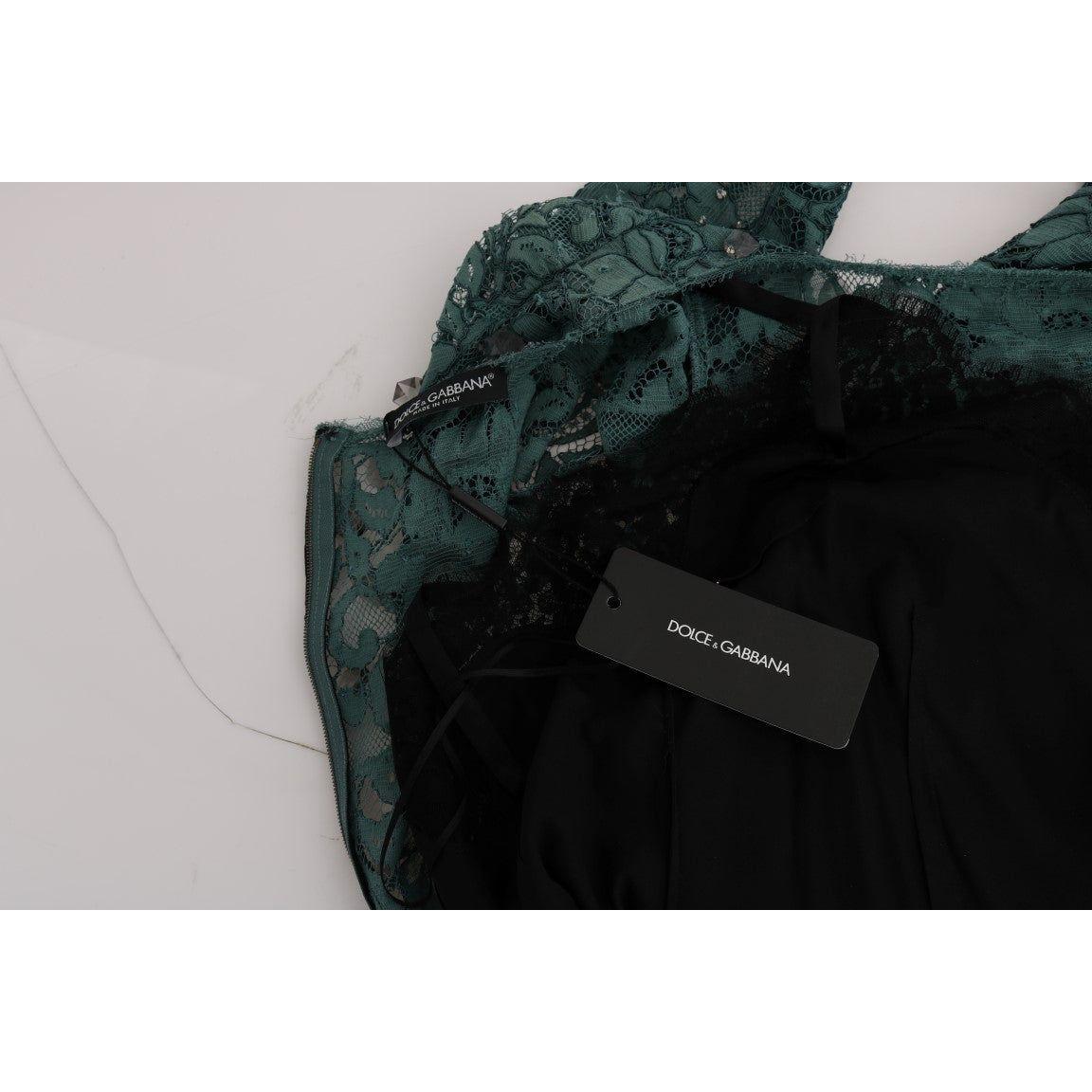 Dolce & Gabbana Elegant Green Crystal Embellished Sheath Dress Dolce & Gabbana Black